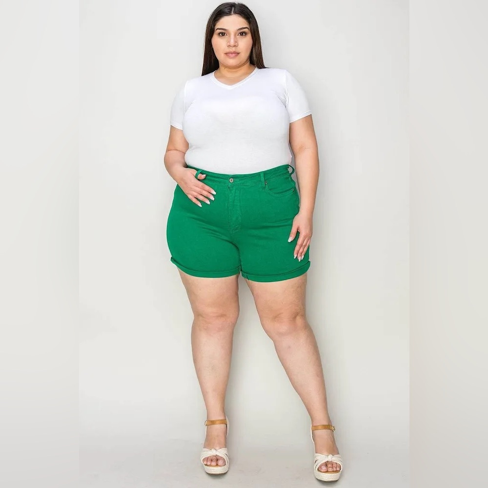 Judy Blue Full Size Tummy Control Garment Dyed Denim Shorts-size XL 🔥NEW w/ tags